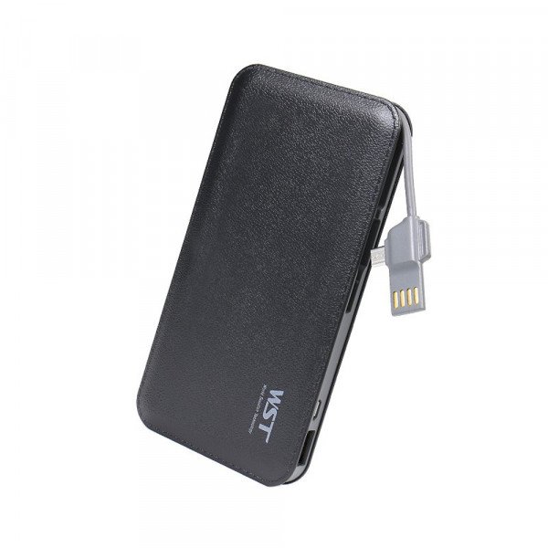 Wholesale Universal 8000 mah Portable Power Bank Charger with Built In Cable (Black)